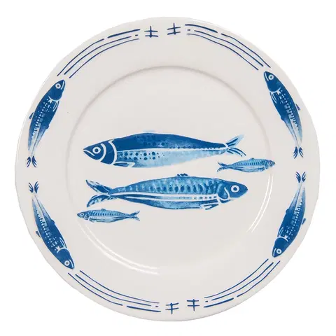Talíře Porcelánový dezertní talíř  s rybkami  Fish Blue - Ø 20*2 cm Clayre & Eef FIBDP