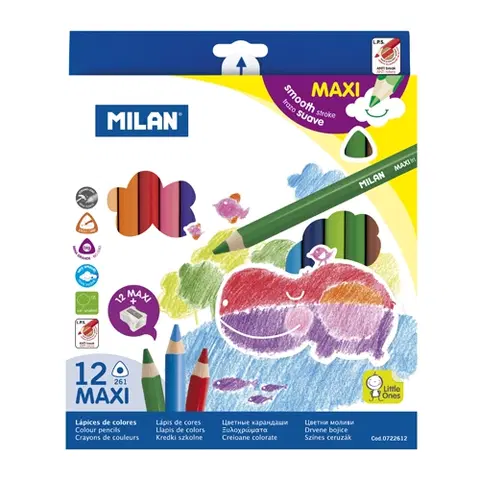 Hračky MILAN - Pastelky Maxi trojhranné 12 ks + ořezávatko