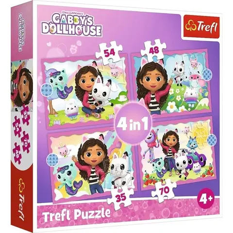 Hračky puzzle TREFL - Puzzle 4v1 - Gabbyine dobrodružství / Universal Gabby´s Dollhouse