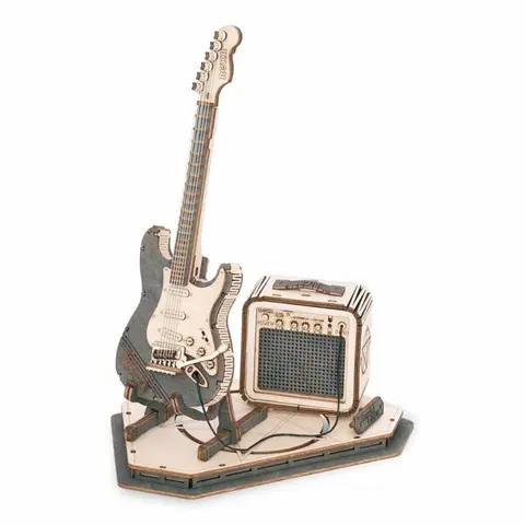 Dřevěné hračky RoboTime 3D dřevěné puzzle Elektrická kytara