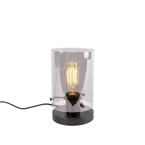 Stolni lampy Designová stolní lampa černá s kouřovým sklem - Dome