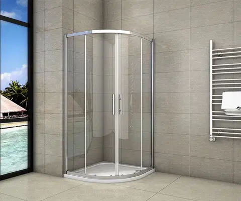Sprchové vaničky H K Čtvrtkruhový sprchový kout SYMPHONY S4 90x90 cm s dvoudílnými posuvnými dveřmi včetně sprchové vaničky z litého mramoru