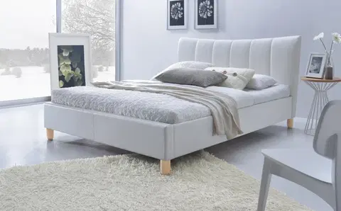 Postele HALMAR Čalouněná postel Sandy 160x200 dvoulůžko bílá