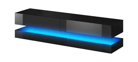 TV stolky Vivaldi TV stolek Fly s LED osvětlením 140 cm černý mat/černý lesk