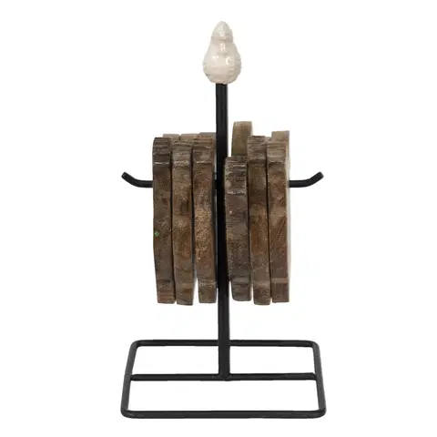 Prkénka a krájecí desky Stojan s malými podtácky ve tvaru slepičky Chick Bei - 11*11*22 cm Clayre & Eef 6H2105