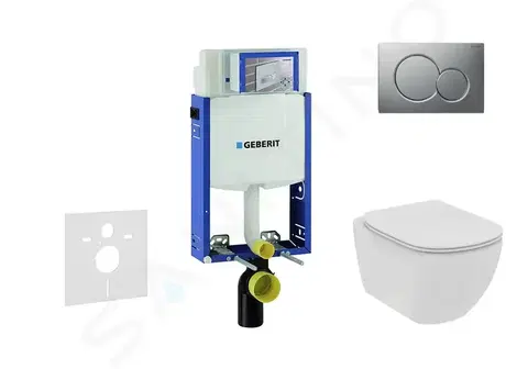 Záchody GEBERIT Kombifix Set předstěnové instalace, klozetu a sedátka Ideal Standard Tesi, tlačítka Sigma01, Rimless, SoftClose, matný chrom 110.302.00.5 NE3