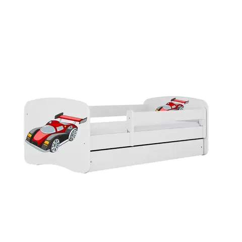 Dětské postýlky Kocot kids Dětská postel Babydreams závodní auto bílá, varianta 70x140, bez šuplíků, s matrací