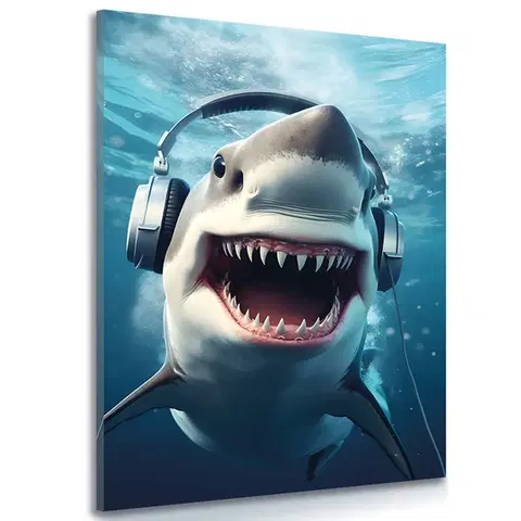 Obrazy párty zvířata se sluchátky Obraz žralok se sluchátky
