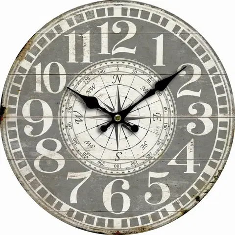 Hodiny Dřevěné nástěnné hodiny Vintage compass, pr. 34 cm