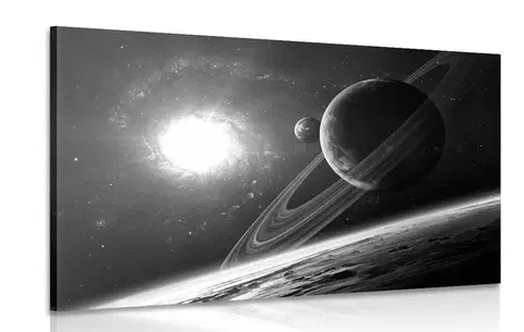 Černobílé obrazy Obraz planeta ve vesmíru v černobílém provedení