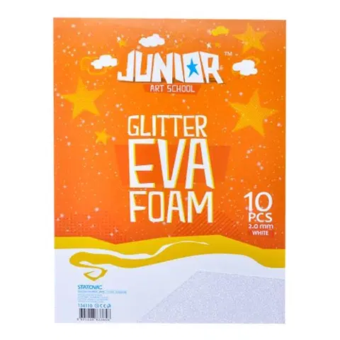 Hračky JUNIOR-ST - Dekorační pěna A4 EVA 10 ks bílá tloušťka 2,0 mm glitter