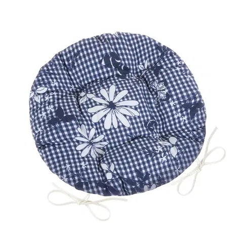 Zahradní slunečníky a doplňky Bellatex Sedák DITA kulatý prošívaný Kostička s květem modrá, 40 cm
