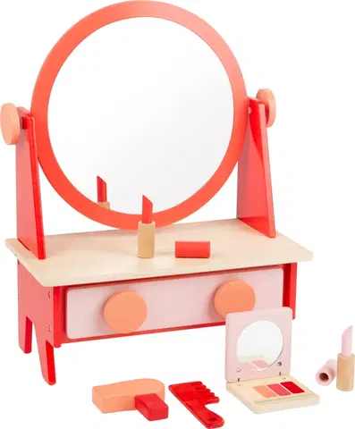 Hračky pro holky Small foot Dřevěný kosmetický stolek COSME RETRO červeno-hnědý