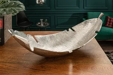 Designové a stylové mísy a tácky Estila Designová mísa Laurel ve tvaru listu stříbrné barvy z kovu 60cm