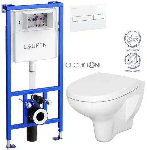 WC sedátka LAUFEN Rámový podomítkový modul CW1 SET s bílým tlačítkem + WC CERSANIT ARTECO CLEANON + SEDÁTKO H8946600000001BI AT1