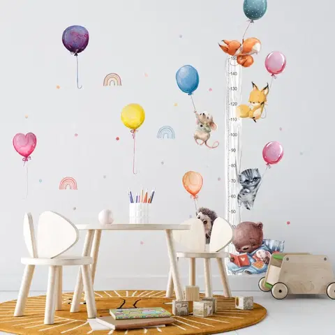 Samolepky na zeď Metr na zeď pro děti - Létající zvířátka a balóny
