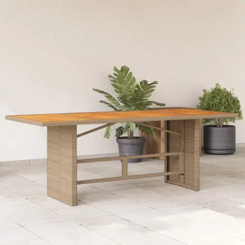 Zahradní stolky Zahradní stůl s akáciovou deskou béžový 190x80x74 cm polyratan