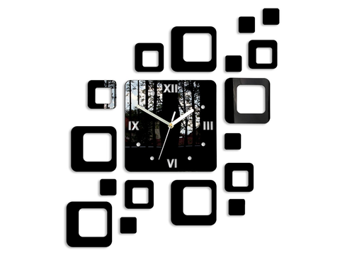 Nalepovací hodiny ModernClock 3D nalepovací hodiny Roman Quadrat černé
