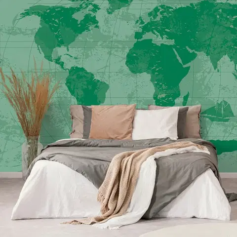 Samolepící tapety Samolepící tapeta rustikální mapa světa v zelené barvě