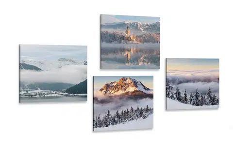 Sestavy obrazů Set obrazů zimní zasněžená krajina