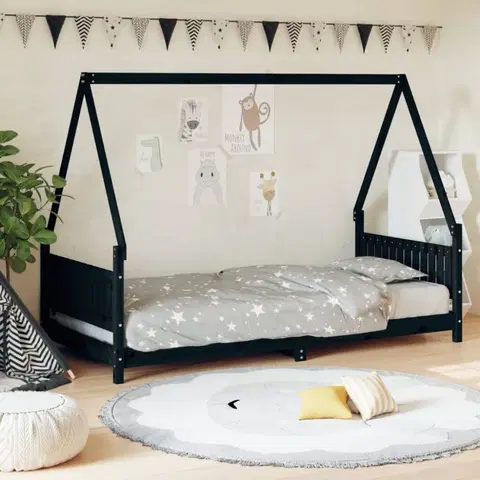 Dětské pokoje Dětská postel černá 90 x 200 cm masivní borové dřevo