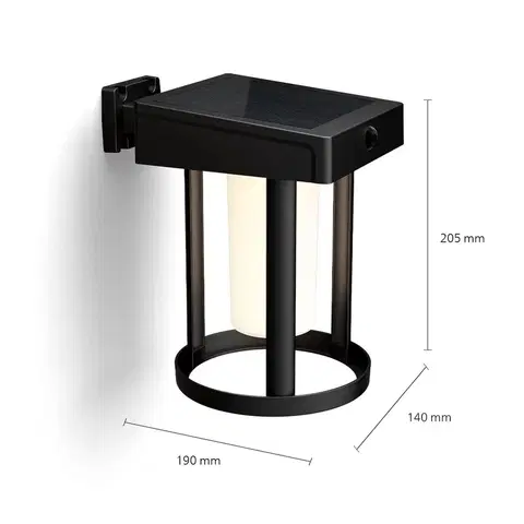 Solární lampy s pohybovým čidlem Philips Solární nástěnná lampa Philips LED Camill, černá/bílá, Ø 14 cm