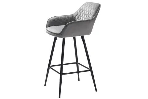 Barové židle Furniria Designová barová židle Dana šedý samet