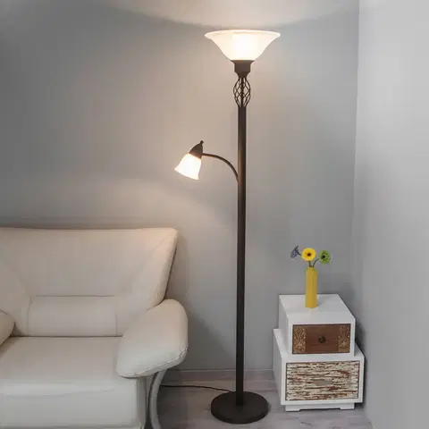 Stojací lampy Lucande Stojací lampa Dunja s lampičkou na čtení