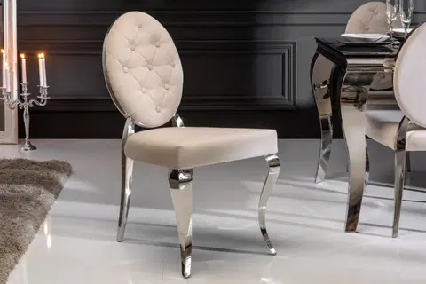 Luxusní jídelní židle Estila Zámecká jídelní židle Modern Barock s béžovým potahem a stříbrnými nožičkami 92cm