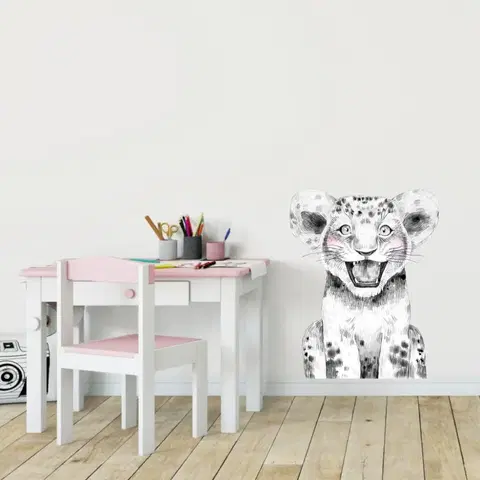 Samolepky na zeď Samolepky na zeď dětské - Velký leopard v černobílé barvě