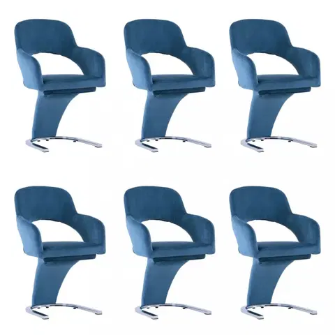 Židle Jídelní židle 6 ks samet / chrom Dekorhome Modrá