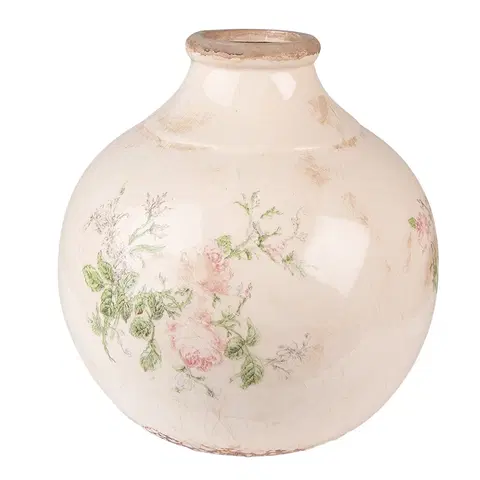 Dekorativní vázy Béžová keramická dekorační váza s růžemi Rossia - Ø 25*25 cm Clayre & Eef 6CE1538L
