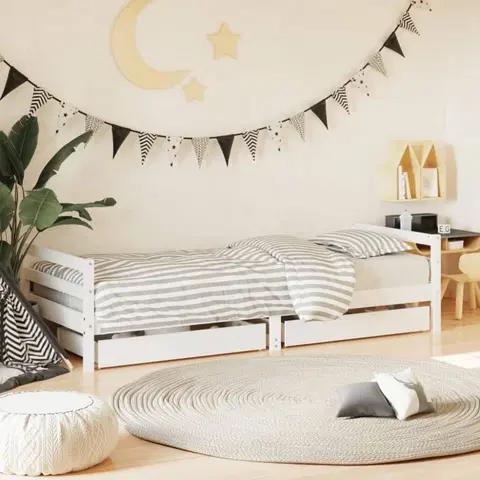 Dětské pokoje Dětská postel se zásuvkami bílá 80x200 cm masivní borové dřevo
