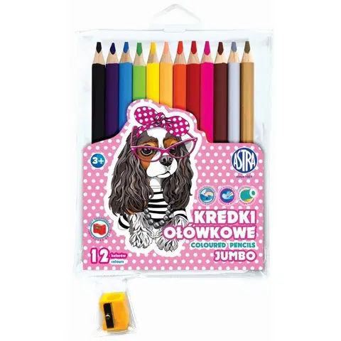 Hračky ASTRA - Školní barvičky JUMBO 12ks + struhadlo SWEET DOGS, 312221008