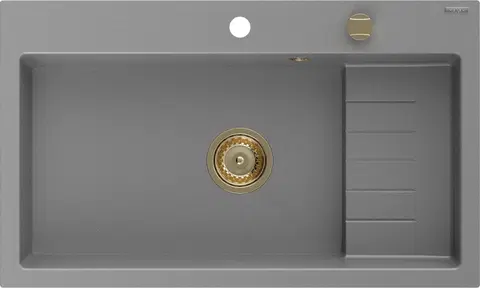 Sifony k pračkám MEXEN/S Omar granitový dřez 800 x 480 mm, šedá, zlatý sifon 6520801005-71-G