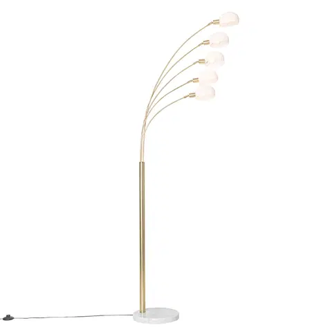 Stojaci lampy Designová stojací lampa mosazná s opálovým sklem 5-light - Sixties Marmo