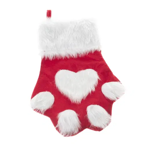 Vánoční dekorace Vánoční textilní ponožka Tlapka 40 cm, červená