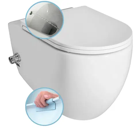 Záchody ISVEA INFINITY CLEANWASH závěsná WC mísa Rimless, integrovaná baterie a bidet. sprška, 36,5x53cm, bílá 10NFS1005I