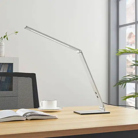 Stolní lampy kancelářské Lucande Hliníková stolní LED lampa Nicano se stmívačem