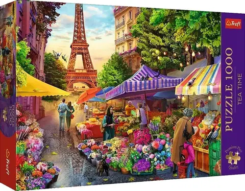 Hračky puzzle TREFL - Puzzle 1000 Premium Plus - Čajový čas: Květinový trh