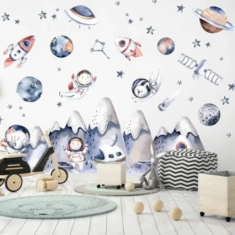 Samolepky na zeď Dětské samolepky na zeď - Astronauti a vesmír pro kluky