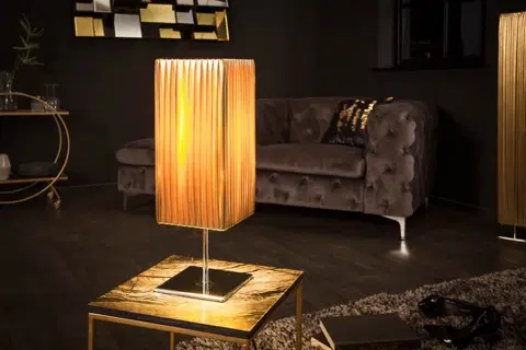 Luxusní a designové stolní lampy Estila Moderní stolní lampa Paris s látkovým stínítkem zlaté barvy 43cm