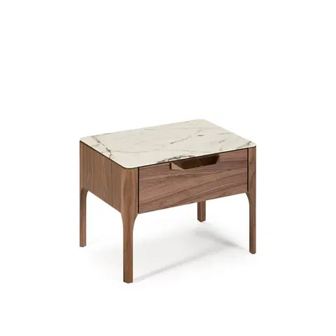 Designové a luxusní noční stolky Estila Dřevěný noční stolek Vita Naturale v provedení bílý mramor 55cm