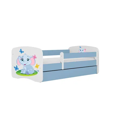 Dětské postýlky Kocot kids Dětská postel Babydreams slon s motýlky modrá, varianta 80x180, bez šuplíků, s matrací