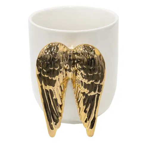 Hrnky a šálky Bílý keramický hrnek se zlatými křídly Wings - 11*9*10 cm Clayre & Eef WINMU