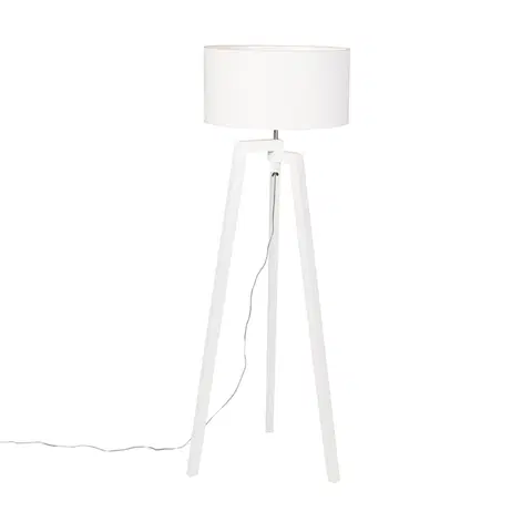 Stojaci lampy Stojací lampa stativ bílé dřevo s bílým odstínem 50 cm - Puros