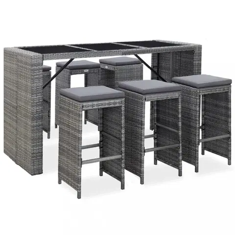 Barové židle Zahradní barový set 7ks šedý polyratan Dekorhome