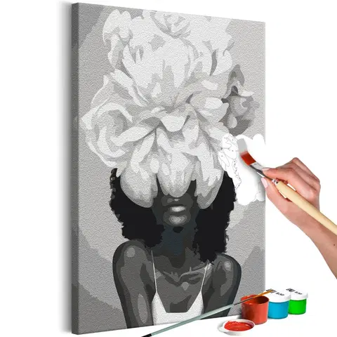 Malování podle čísel Obraz malování podle čísel žena s bílou květinou