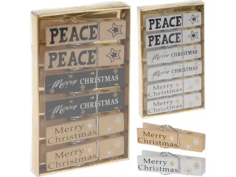 Vánoční dekorace PROHOME - Kolíčky na dřevo s nápisem 6ks