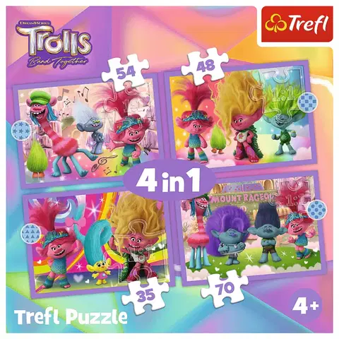 Hračky puzzle TREFL -  Puzzle 4v1 - Dobrodružství barevných Trollů / Universal Trolls 3 (2023)